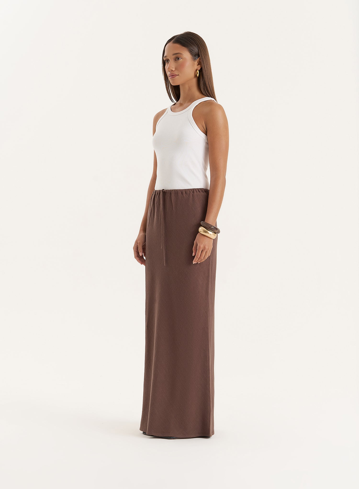 Chocolate Linen Blend Maxi Skirt